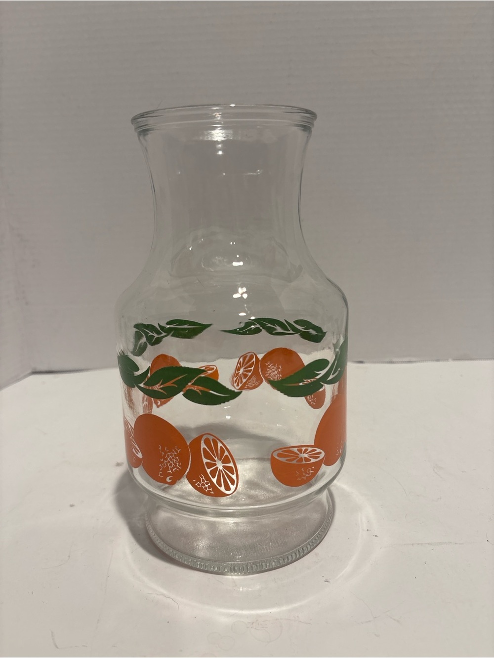 Clear Glass Carafe with Orange & Green Citrus Motif